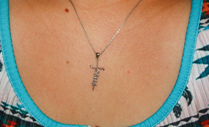 Sterling Silver "Jesus" Cursive Cross Necklace