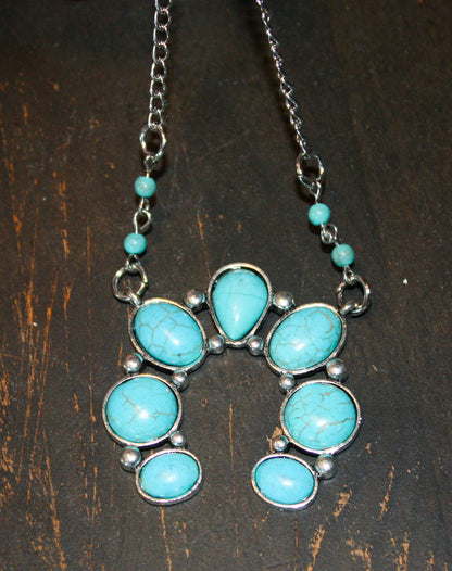 Turquoise Stone Long Chain Necklace