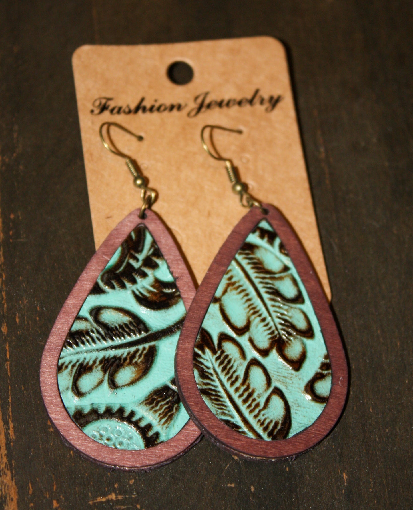 Classic Vintage Drop Leather Wood Earrings