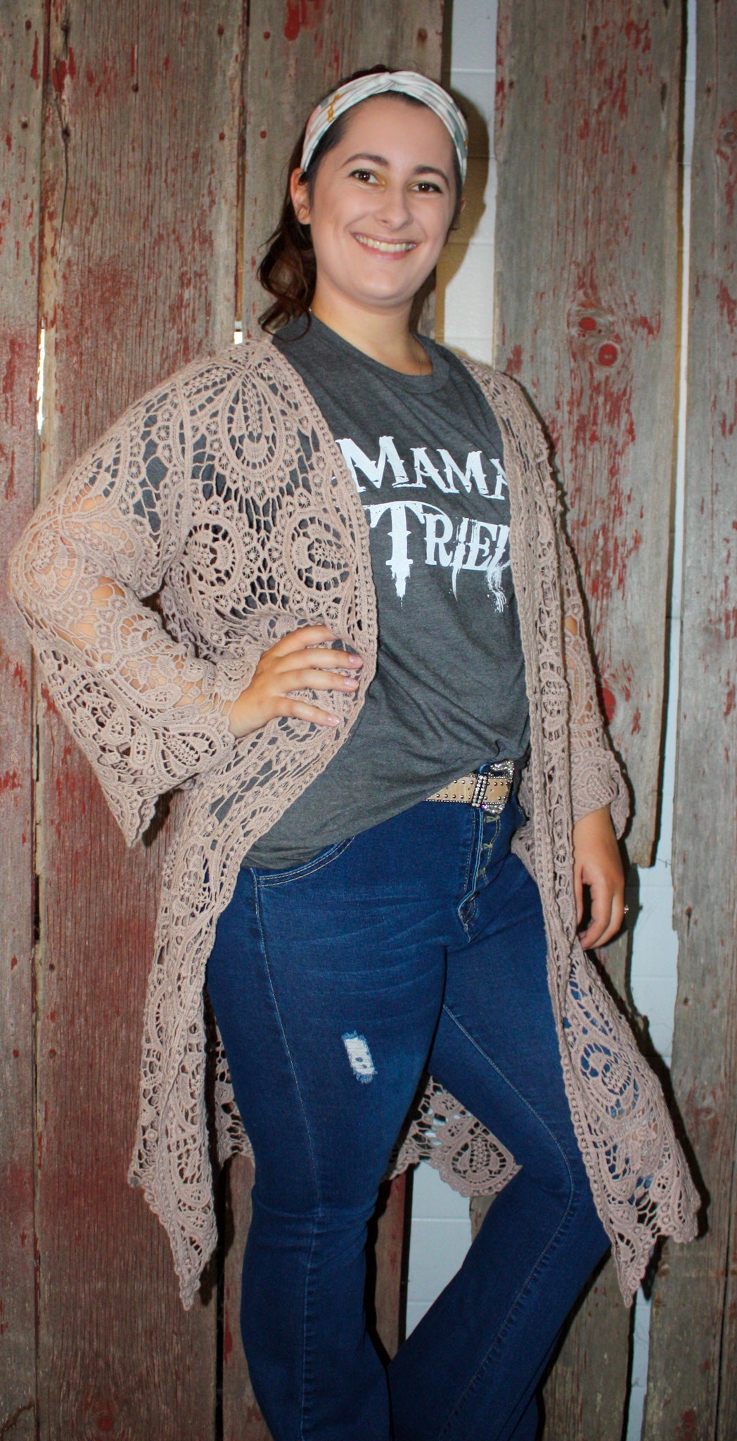 Tan Crochet Lace Cardigan