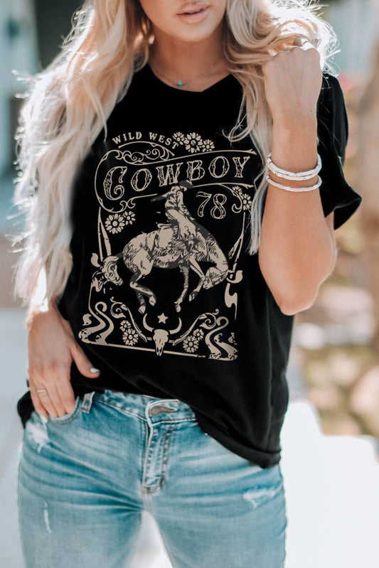 COWBOY Western Pattern Print Graphic T Shirt