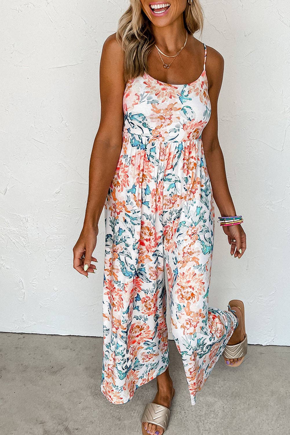 Floral Spaghetti Straps Wide Leg Jumpsuit