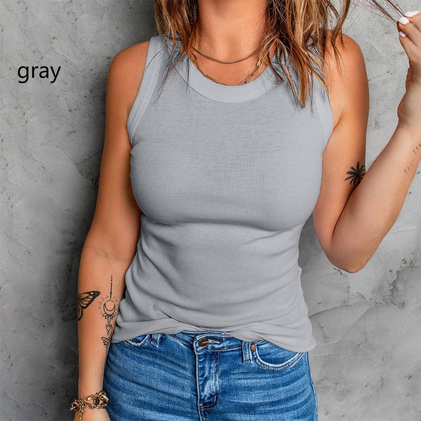 Sleeveless Tops: Grey