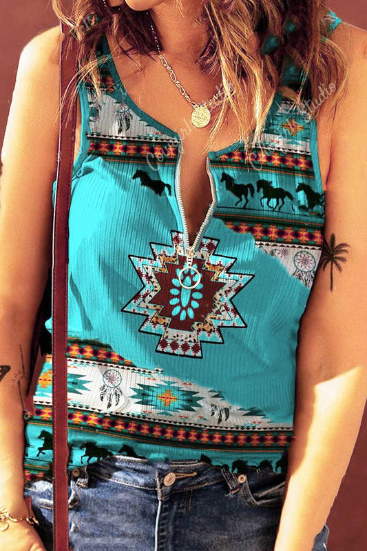 Turquoise Aztec Tank Top